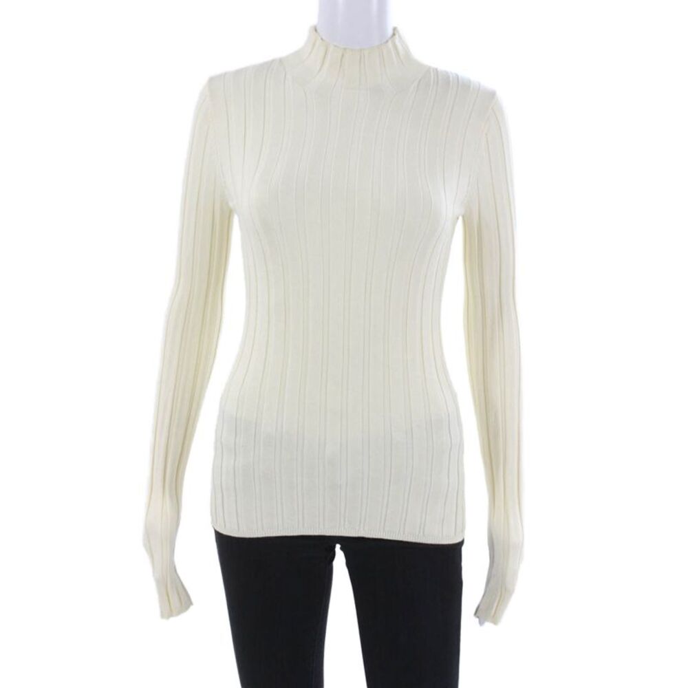 L Academie Women Ivory Mock Neck Pullover Sweater Long Sleeve Size S
